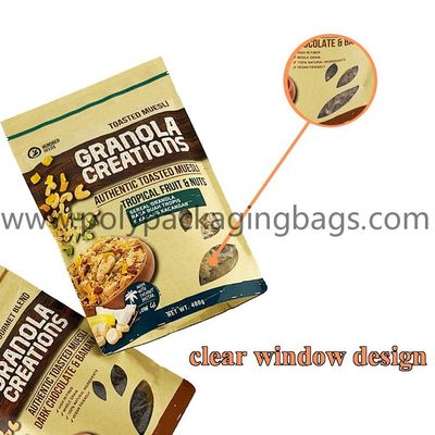 Custom wholesale aluminium clear window stand up pouch kraft paper zipper packaging bags