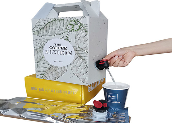 OEM 1L / 2L / 3L Kahve Suyu Şarap Sıvı BIB Çanta Kolu ve Tıkaçlı Kutu Dağıtıcıda