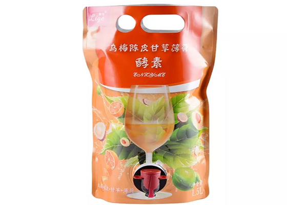 1.5L Suyu Kırmızı Şarap Sıvısı Ayakta Emzikli Kese BIB Emme Memesi Tıkaçlı Elde Taşınabilir