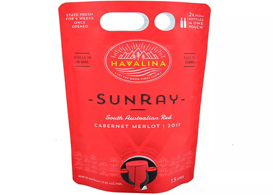 1.5L Suyu Kırmızı Şarap Sıvısı Ayakta Emzikli Kese BIB Emme Memesi Tıkaçlı Elde Taşınabilir