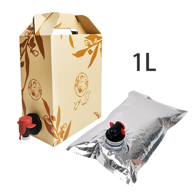 1L alüminyum bib poşet kutusu ambalajı, bir dağıtıcı muslukla, sıvı meyve suyu, şarap, kahve ve zeytinyağı ambalaj poşetleri için uygundur, bir bib musluğu ile