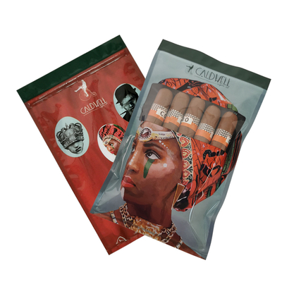 Custom Resealable Foil Ziplock Three Side Seal Natural Leaf Cigar Wraps Moisturizing Plastic Packaging Bag with Clear Window