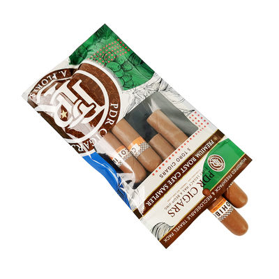 Özel yeniden kapanan folyo ziplock üç taraflı mühürlenme doğal yapraklı puro sargıları nemlendirici plastik ambalaj torbası açık pencereli