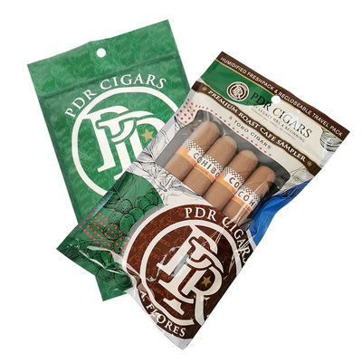 Özel yeniden kapanan folyo ziplock üç taraflı mühürlenme doğal yapraklı puro sargıları nemlendirici plastik ambalaj torbası açık pencereli