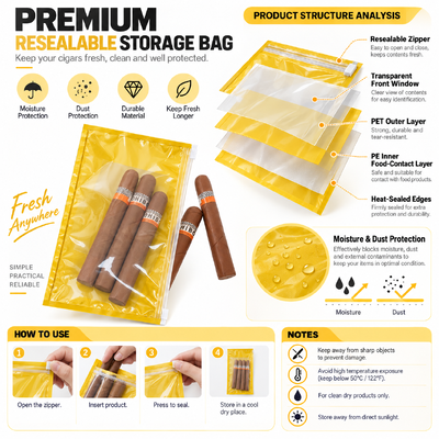Inside Humidity Sheet Humidified Cigar Bags 009mm Thickness Moisture Barrier Packaging Designed to Preserve Cigar Flavor