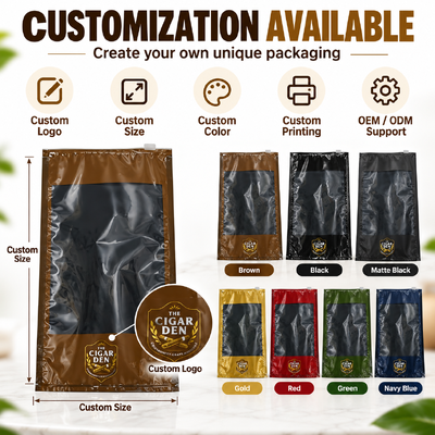 5 Sigara Cümbüş Sigara Humidor Torbalar Gözyaşlarına dayanıklı Pencereye dayanıklı Plastik fermuar torbalar Sigaranın nemlendirilmesi ve depolanması için idealdir